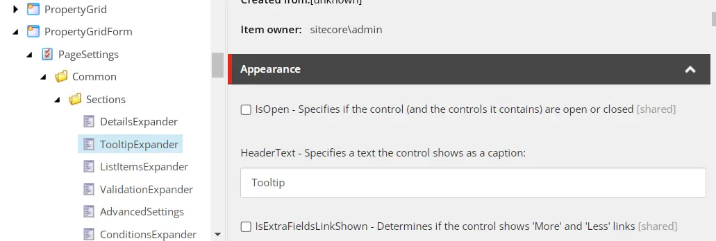 sitecore forms tooltips - expander section