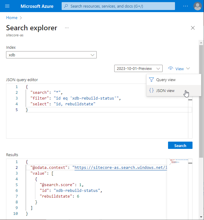 sitecore - azure search - check xdb rebuild status with json query