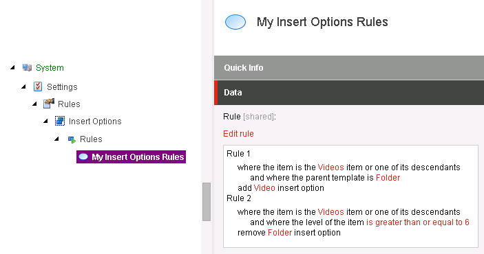 sitecore insert option rules - advanced rule
