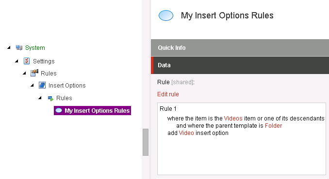 sitecore insert option rules - simple rule
