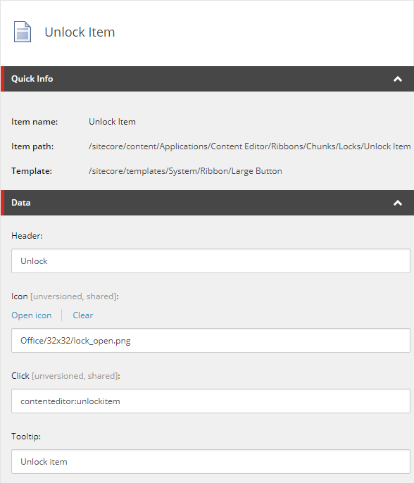 sitecore unlock item button core database
