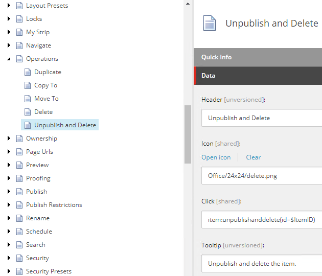 sitecore button - unpublish and delete item